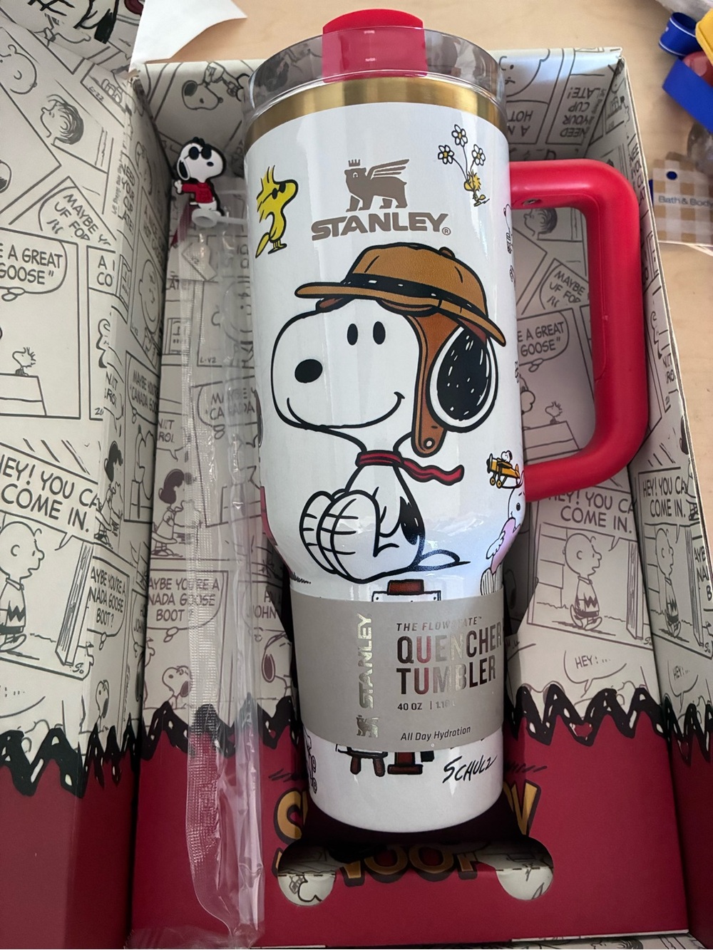 Stanley Snoopy Tumbler LoveShackFancy camp red handle new 40oz knotts